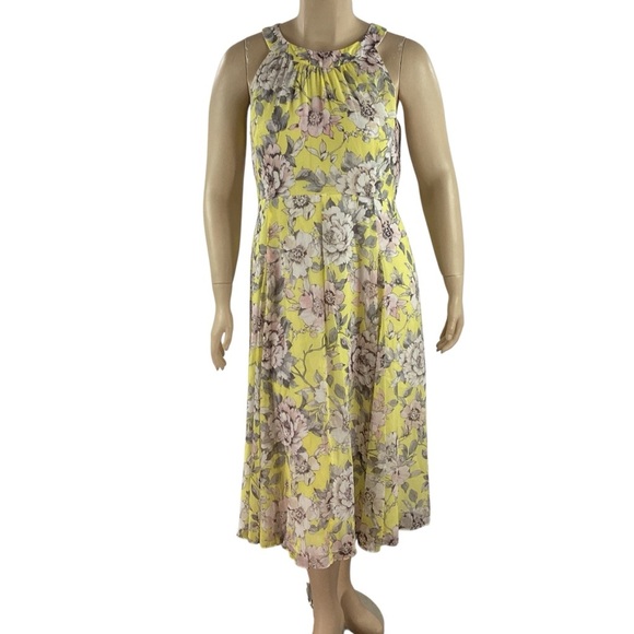 Tommy Hilfiger Yellow Floral Midi Dress Sleeveless Size 16 - Picture 1 of 7